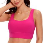 Womens U Back Sports Bra - Scoop Neck Padded Low Impact Yoga Bra Workout Crop Top with Built in Bra